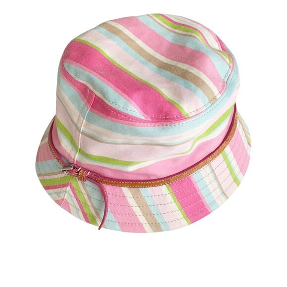 Coach Pastel Stripe Bucket Hat With Thin Leather Hat Band M/L - Picture 1 of 8